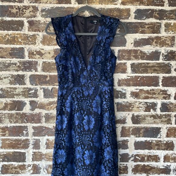 Lulus Divinely Dramatic Black and Navy Blue Lace Midi Dress XS - Picture 5 of 11